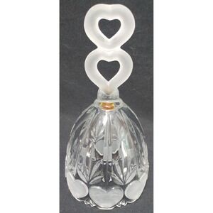 Large 7 in Vintage Crystal Bell with Double Heart Shaped Handle & Frosted Hearts